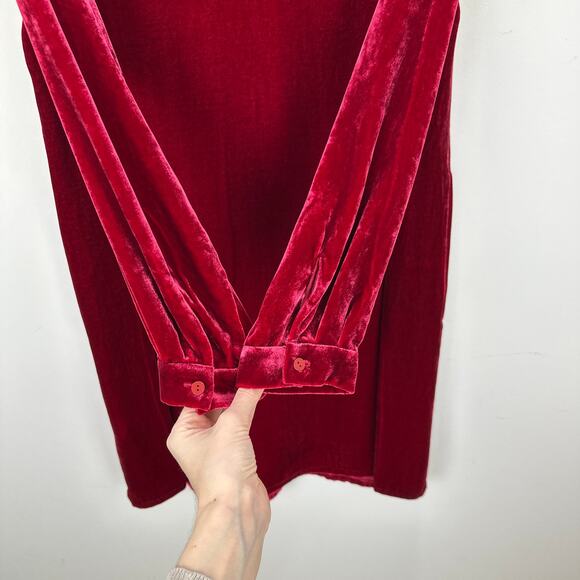Eileen Fisher Velvet Dress Long Sleeve Silk Viscose Party Red Relaxed XXS NWT - Picture 14 of 14